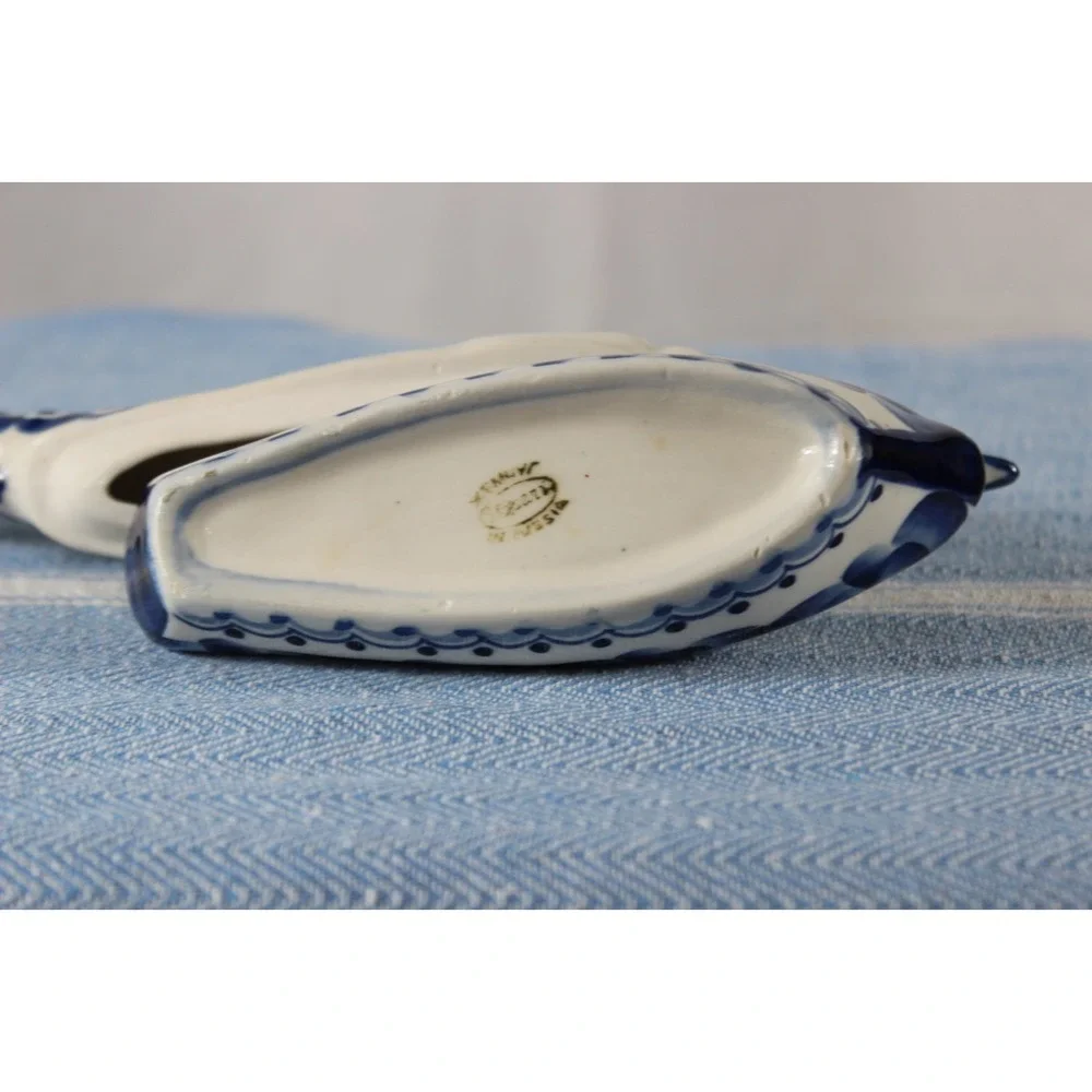 Gzhel Caviar Dish Sturgeon Fish Shape Handmade Blue/White 7